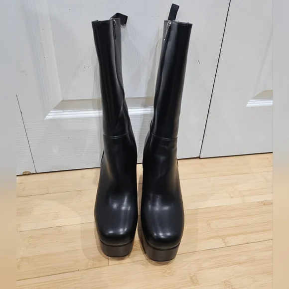 Dolls Kill Lamoda Going Under Goth Faux Leather Platform Black Wide Fit Boots 8 - Picture 4 of 15